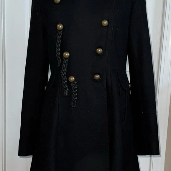 TAHARI Black Wool Military Coat size 6 - Picture 2 of 6